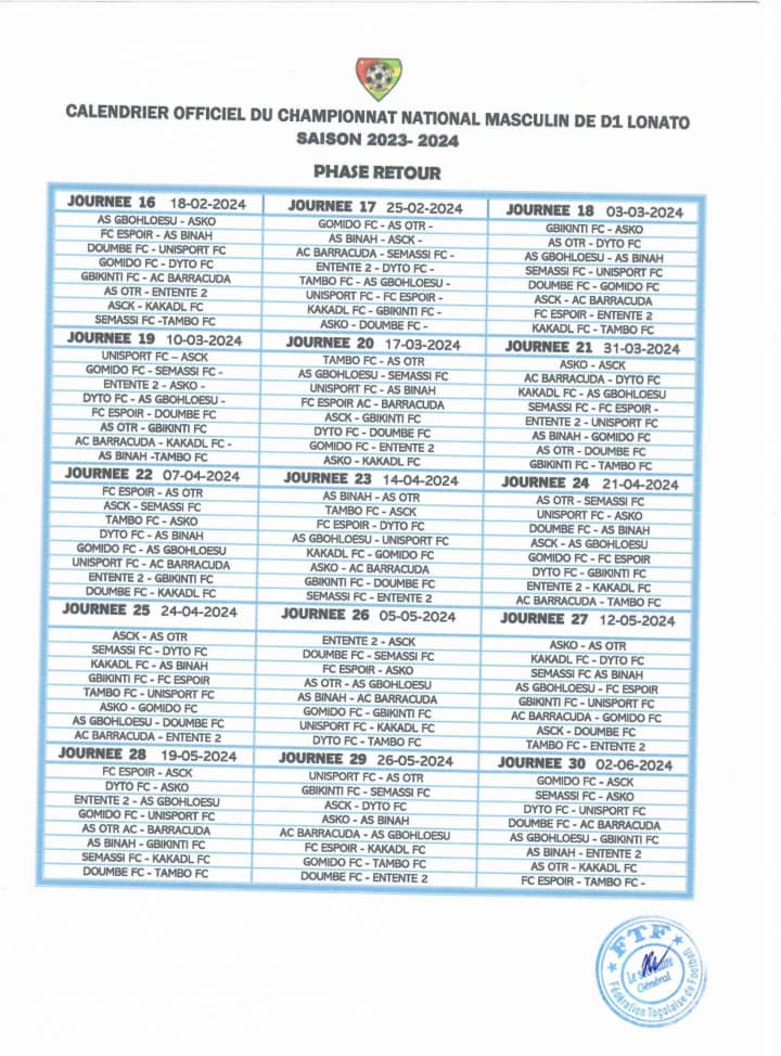 Le calendrier 2023-2024 de D1 dévoilé